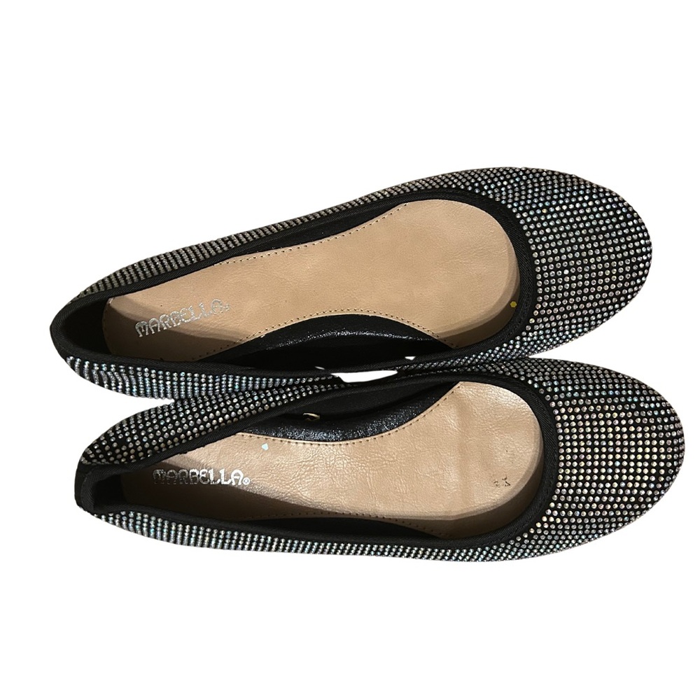 French Sole Black and White Rhinestone Flats - Picture 3 of 8